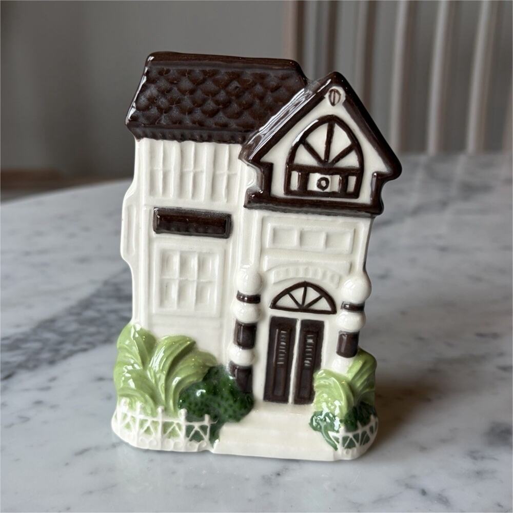Ceramic House-Shaped Planter Vase Small White Brown Green Glossy for Plants